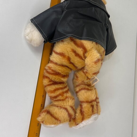 Build-A-Bear Workshop Orange Tabby Cat Plush With Black Faux Leather Jacket 16" - Picture 6 of 9